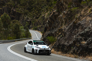 GR Yaris Gen 2 Rally.2 Hood Vents, on a GR Yaris in corner during Australia Adelaide Rally, front far view