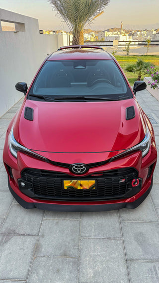 Toyota GR Corolla "RALLY ATTACK" Style HOOD VENTS Kit by PIRAS Motorsport, only side vents installed, front top view