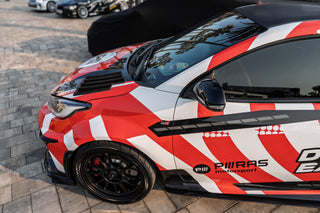 Toyota GR Yaris "RALLY 1 - WRC" style HOOD VENTS Kit by PIRAS Motorsport, installed on Adriano PIRAS's test car, left side view