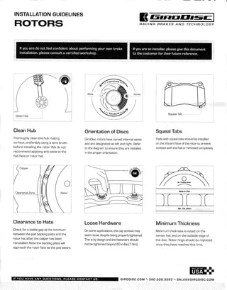 GIRODISC A2-268 GiroDisc 2-Piece Rotor Kit Rear GR Yaris GR Corolla - Disc Installation Guidelines