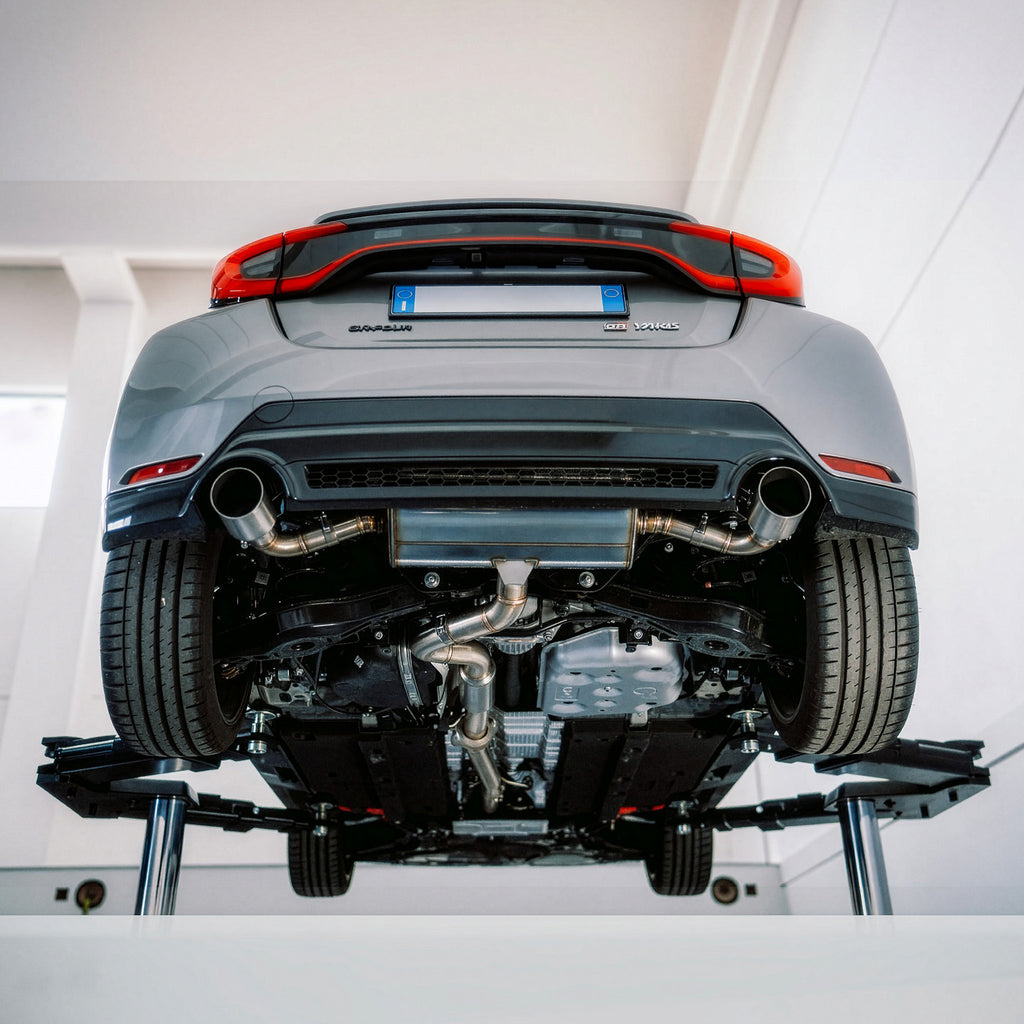 Sound Check Video of Gen.2 GR Yaris with Full Exhaust by PIRAS Motorsport, Silenced Version, car pulling on dyno bench