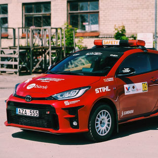 Toyota GR Yaris with Gravel 3-way Suspension by Samsonas, prepared as gravel rally safety car with 15 inch gravel wheels and tires